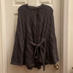 Saks Fifth Avenue Even Design History belted sweater cape in dark gray.